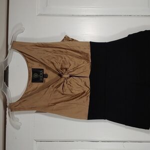 Di Hera Gold Black Silk Sleeveless Top Keyhole Bust Fitted Shirt Size Small